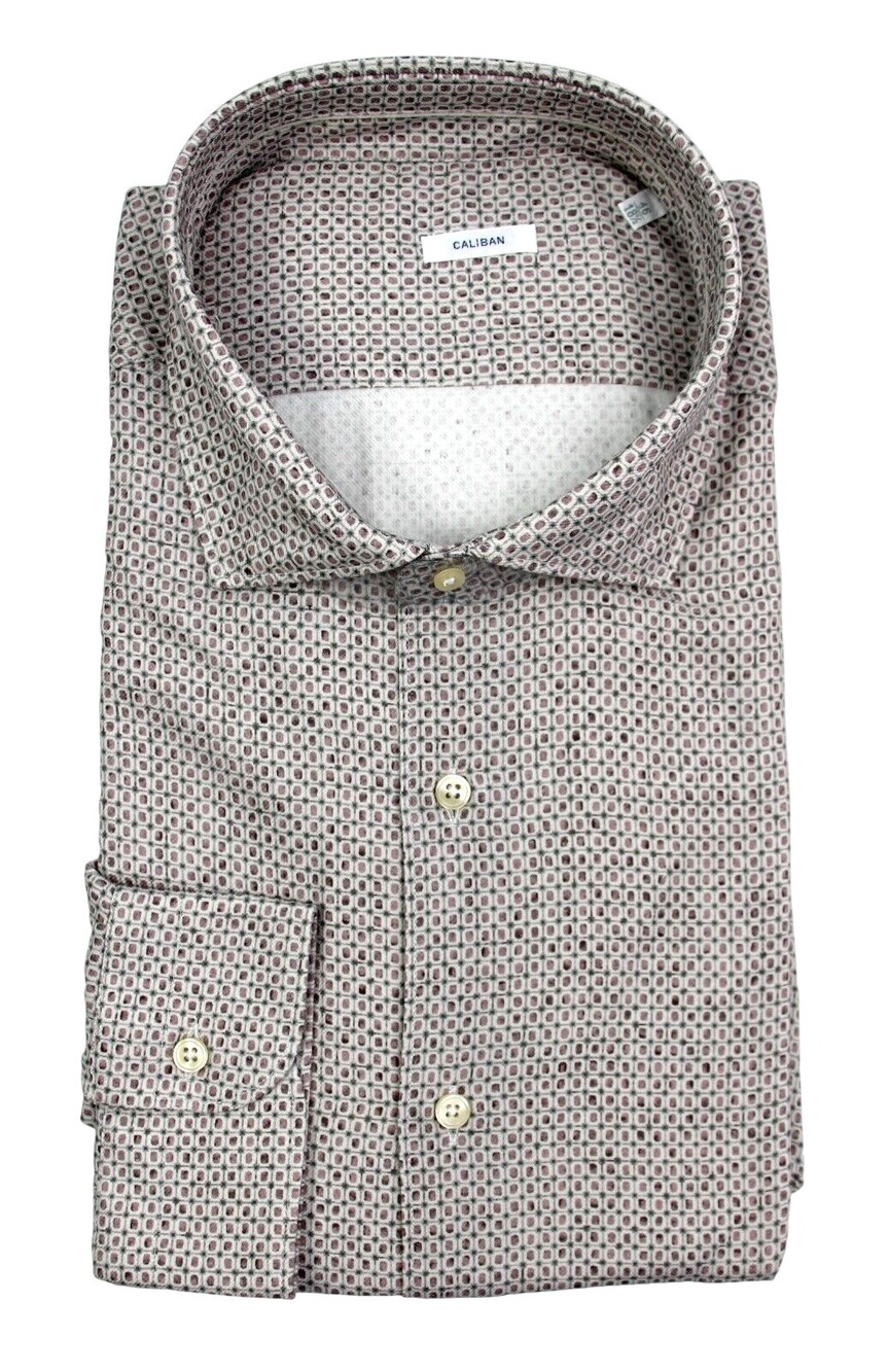 Caliban Dress Shirt Mens 18.5 / 46 Pink Grey Check Regular Fit Cotton NWT $255